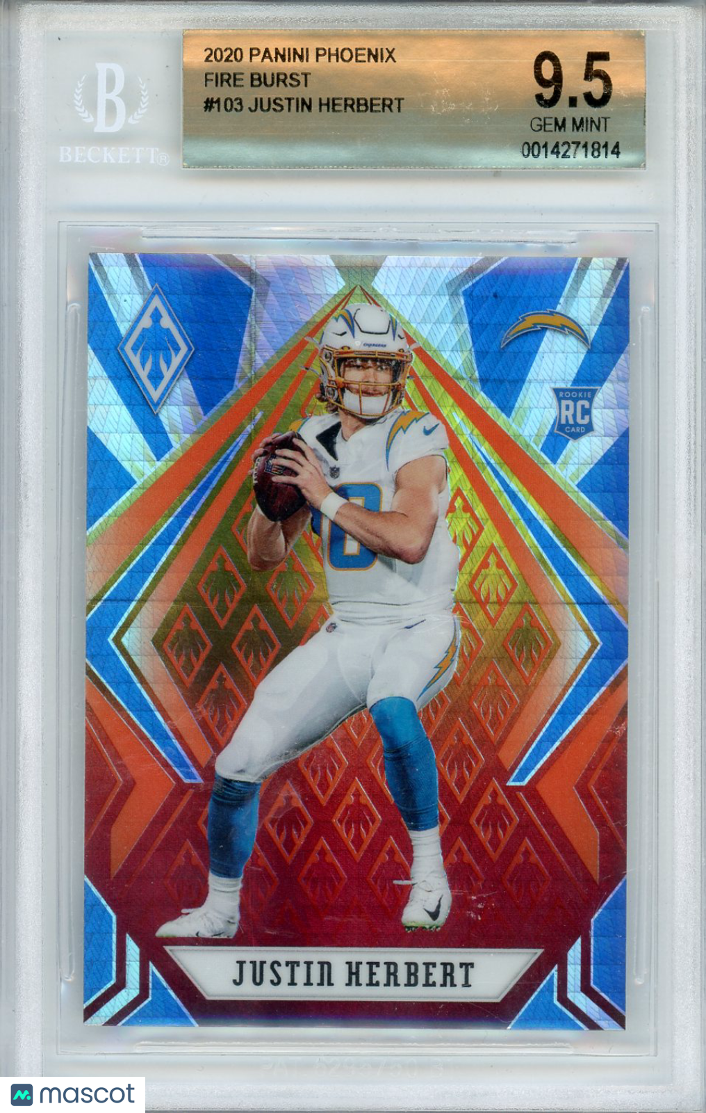 2020 Phoenix Fire Burst Justin Herbert Rookie #103 BGS 9.5 Los Angeles Chargers
