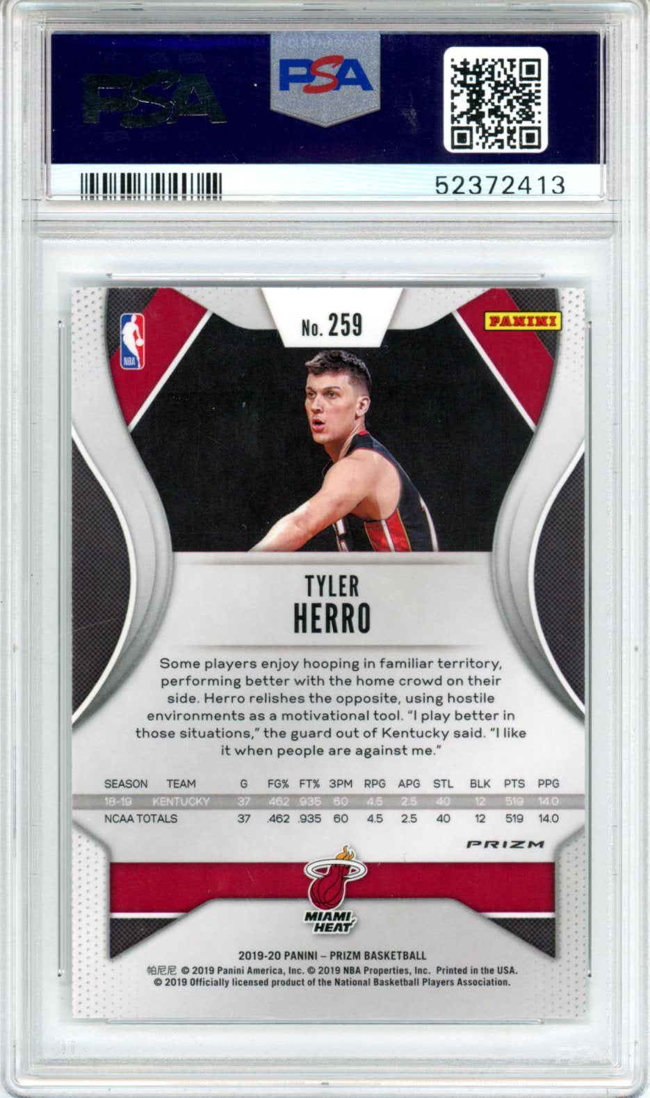 2019 Panini Prizm Tyler Herro Silver #259 PSA 10
