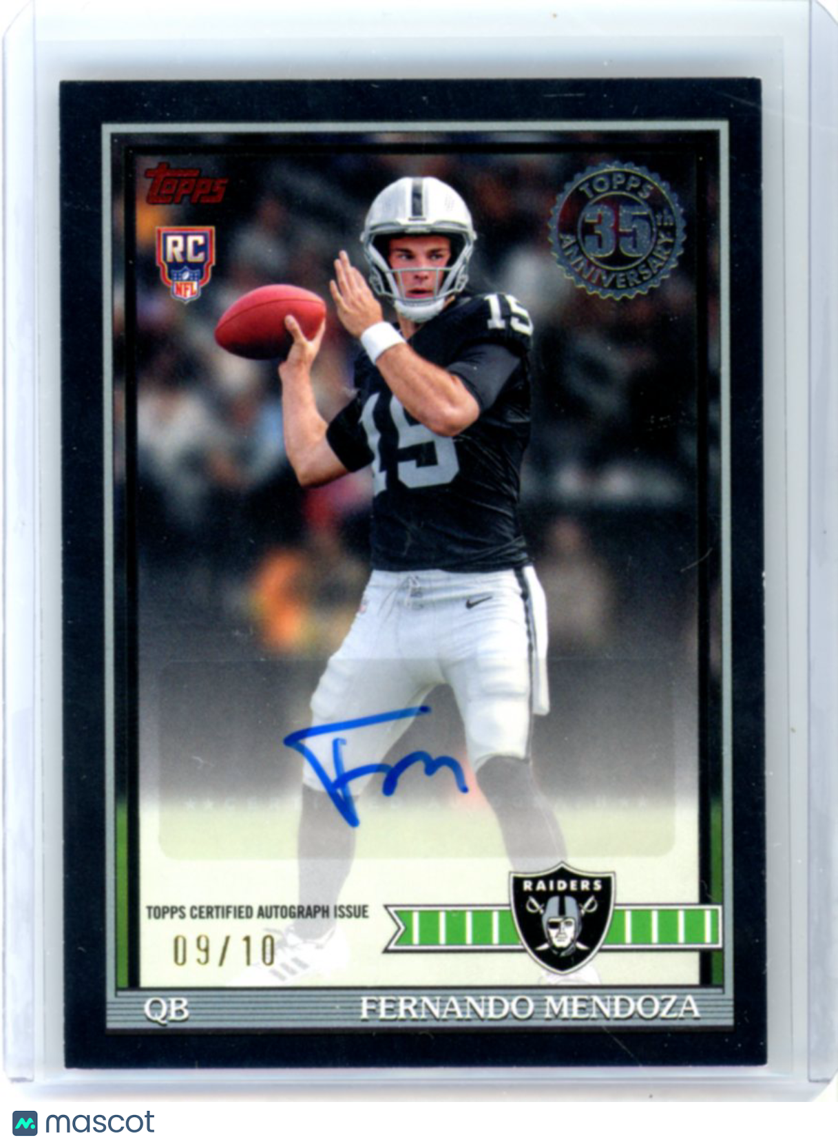2026 Topps Fernando Mendoza 1991 Rookie Auto Black 09/10 RC Las Vegas Raiders