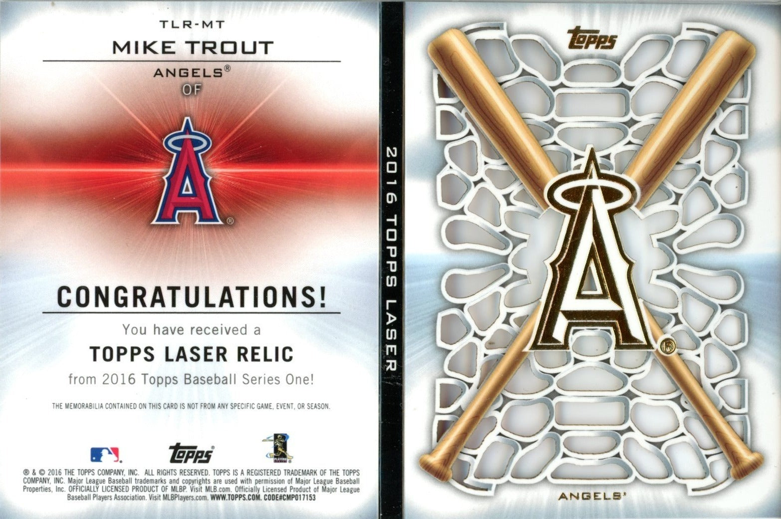 2016 Topps Laser Relics Mike Trout Relic Memorabilia 95/99 #TLR-MT LA