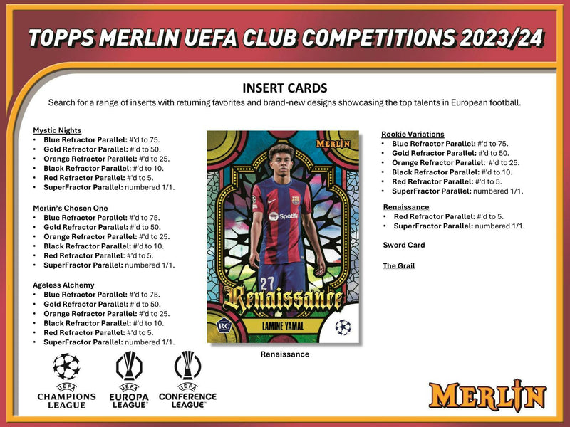 2023/24 Topps Chrome Merlin UEFA Club Competitions Soccer Blaster Value Box (Aqua Prism) Yamal Rookie Card? Sep 20th