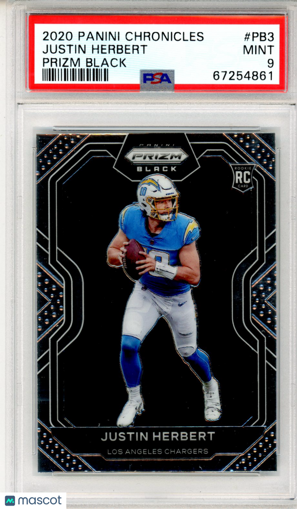 2020 Panini Chronicles Prizm Black Justin Herbert Prizm Black #PB3 PSA 9