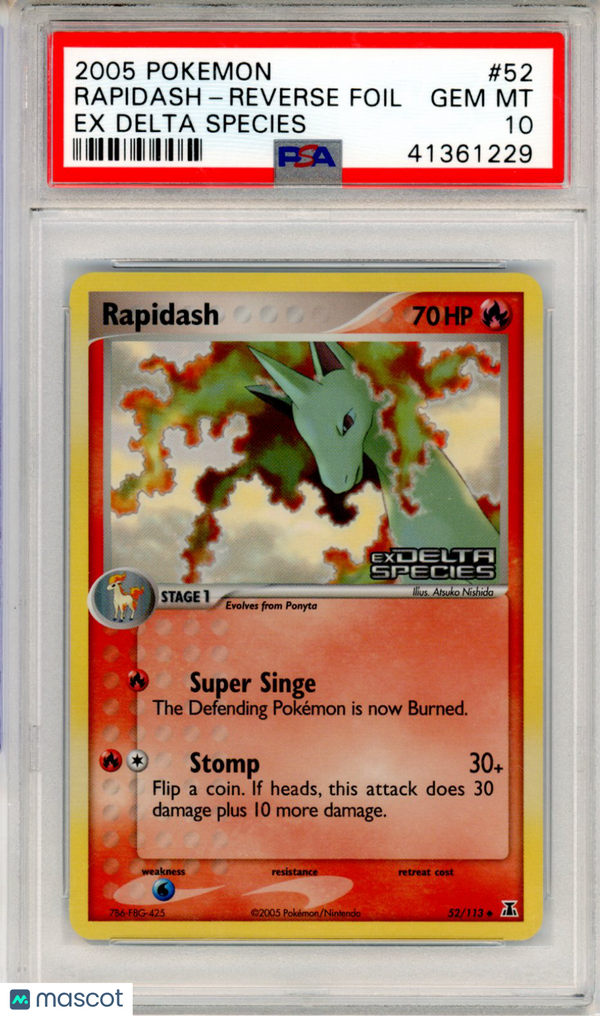 2005 Pokemon EX Delta Species STAMPED Rapidash Rev. Foil #52 PSA 10 GEM MINT