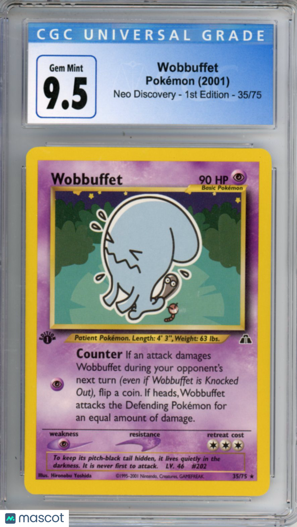 Pokemon 2001 Neo Discovery - 1st Ed Wobbuffet #35/75 English CGC 10 GEM MINT 9.5