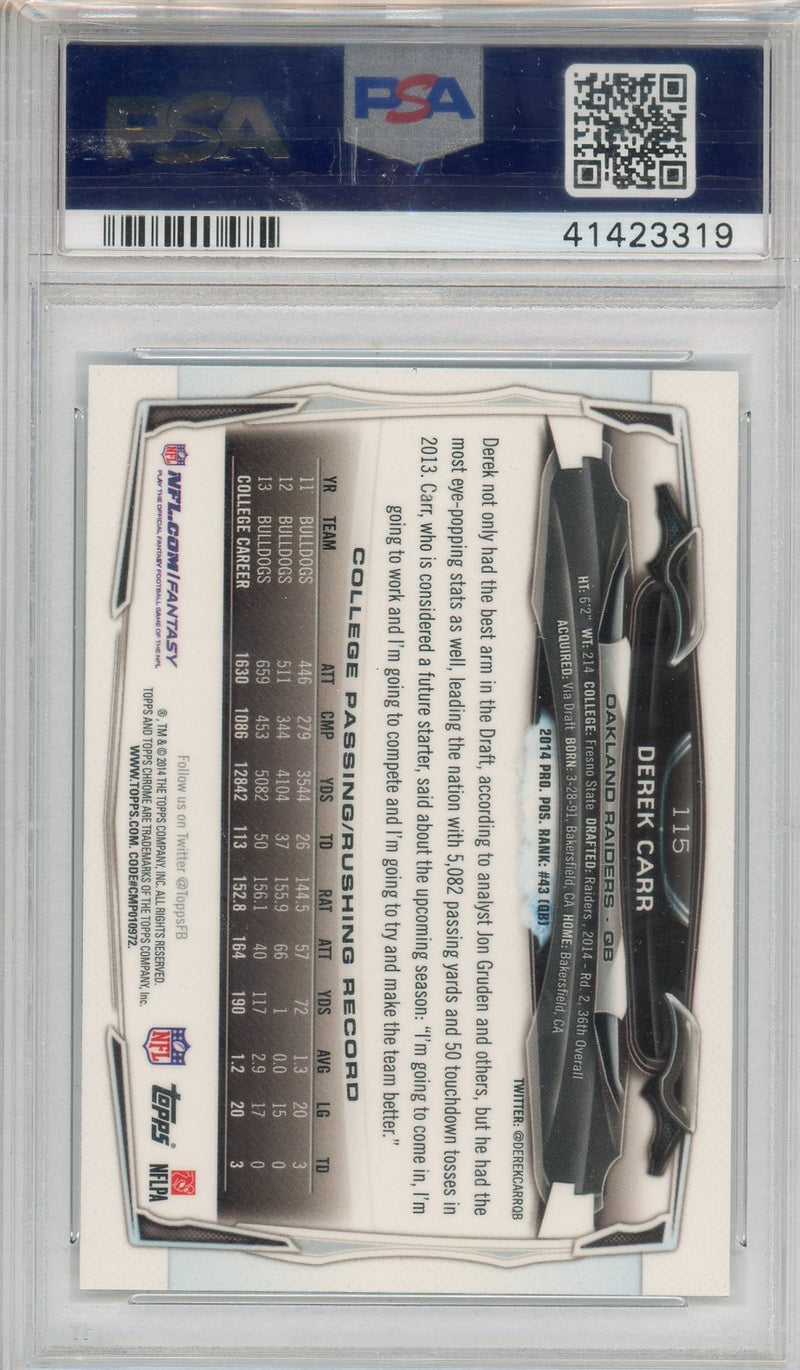 2014 Topps Chrome Derek Carr With Ball