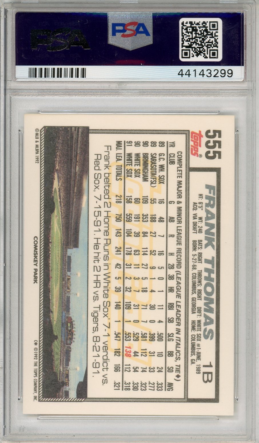 1992 Topps Gold Frank Thomas #555 PSA 9