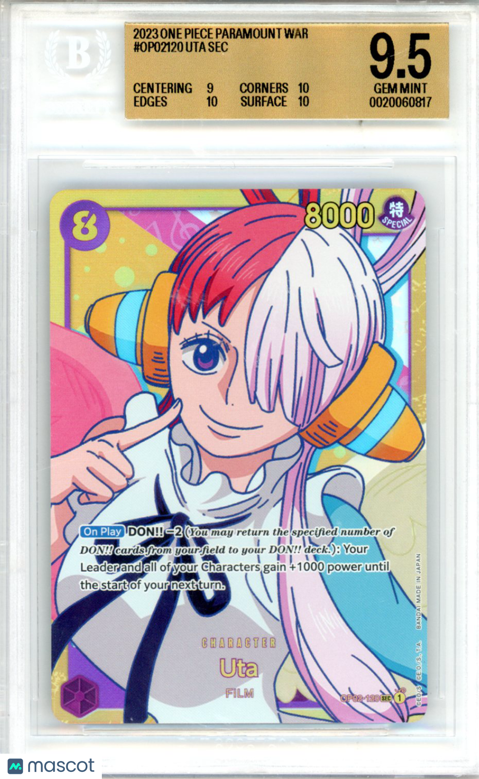 2023 One Piece Card Game Paramount War Uta BGS 9.5