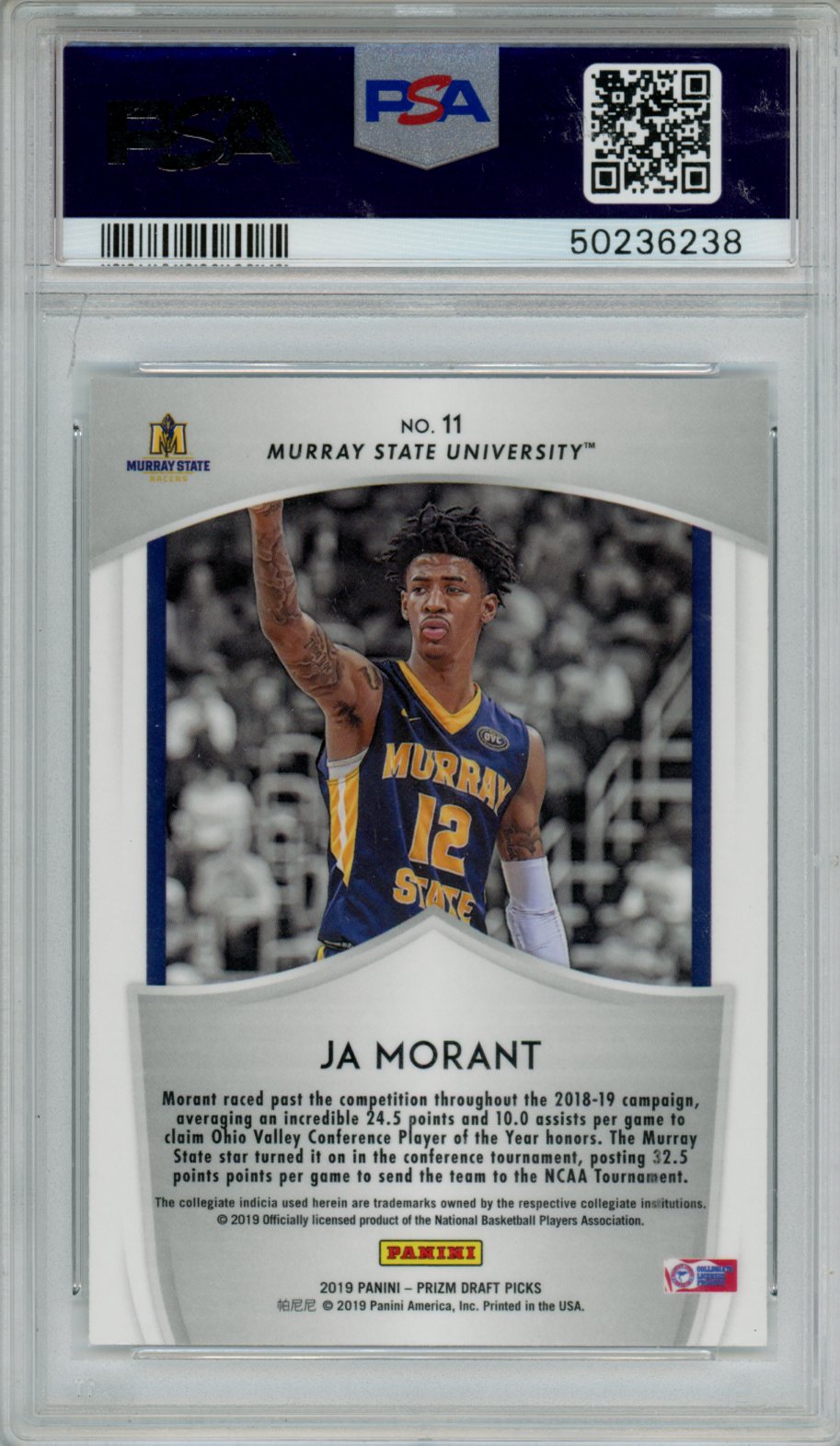 2019 Panini Prizm Draft Picks Ja Morant Rookie #11 PSA 9 Memphis Grizzlies