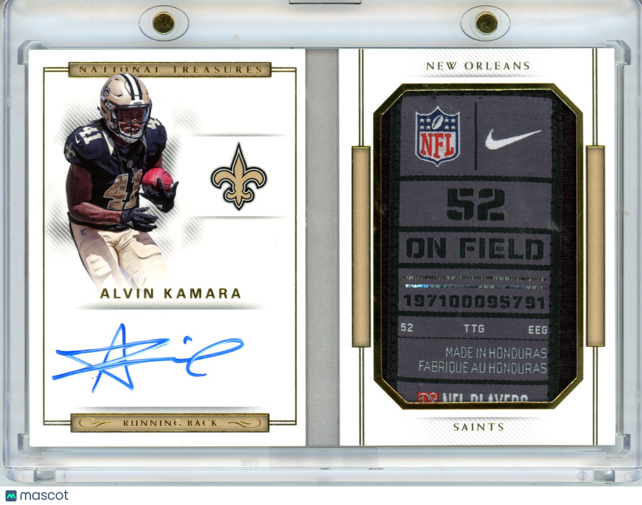 2018 Panini National Treasures Alvin Kamara Rookie 5/5 Laundry Tag Patch Saints
