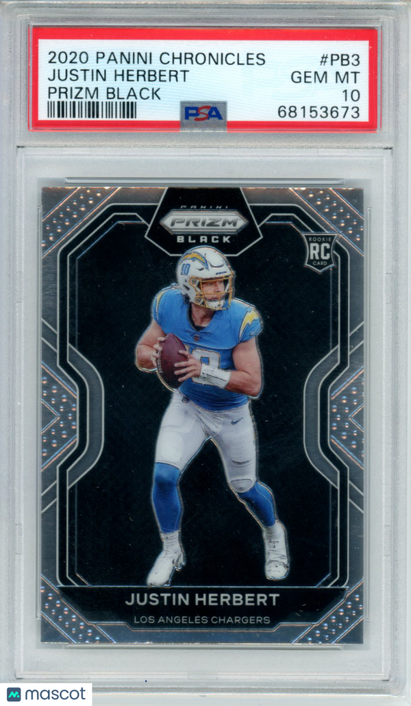 2020 Panini Chronicles Prizm Black Justin Herbert #PB3 PSA 10 Football