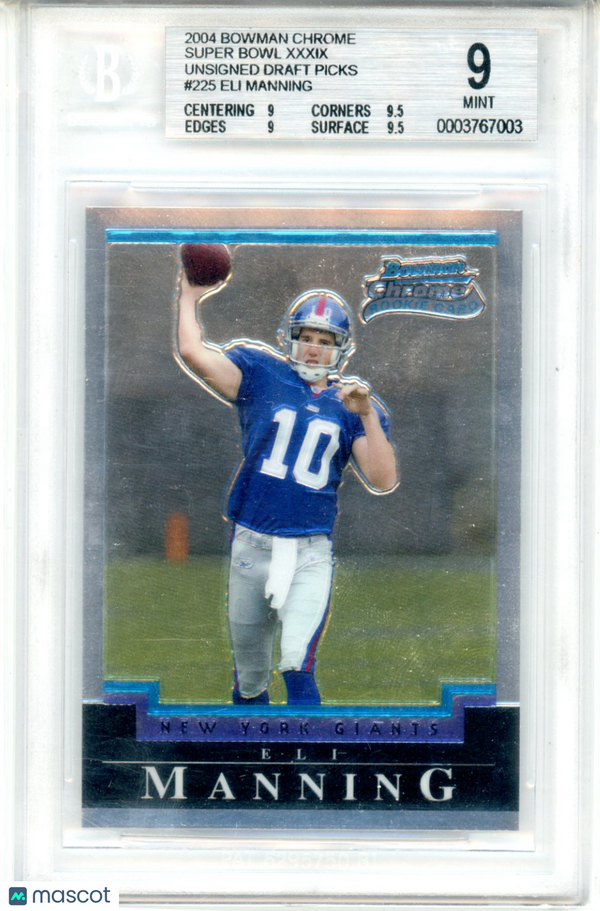 Bowman Chrome Super Bowl XXXIX Unsigned Eli Manning BGS 9 MINT Rookie Card Giant