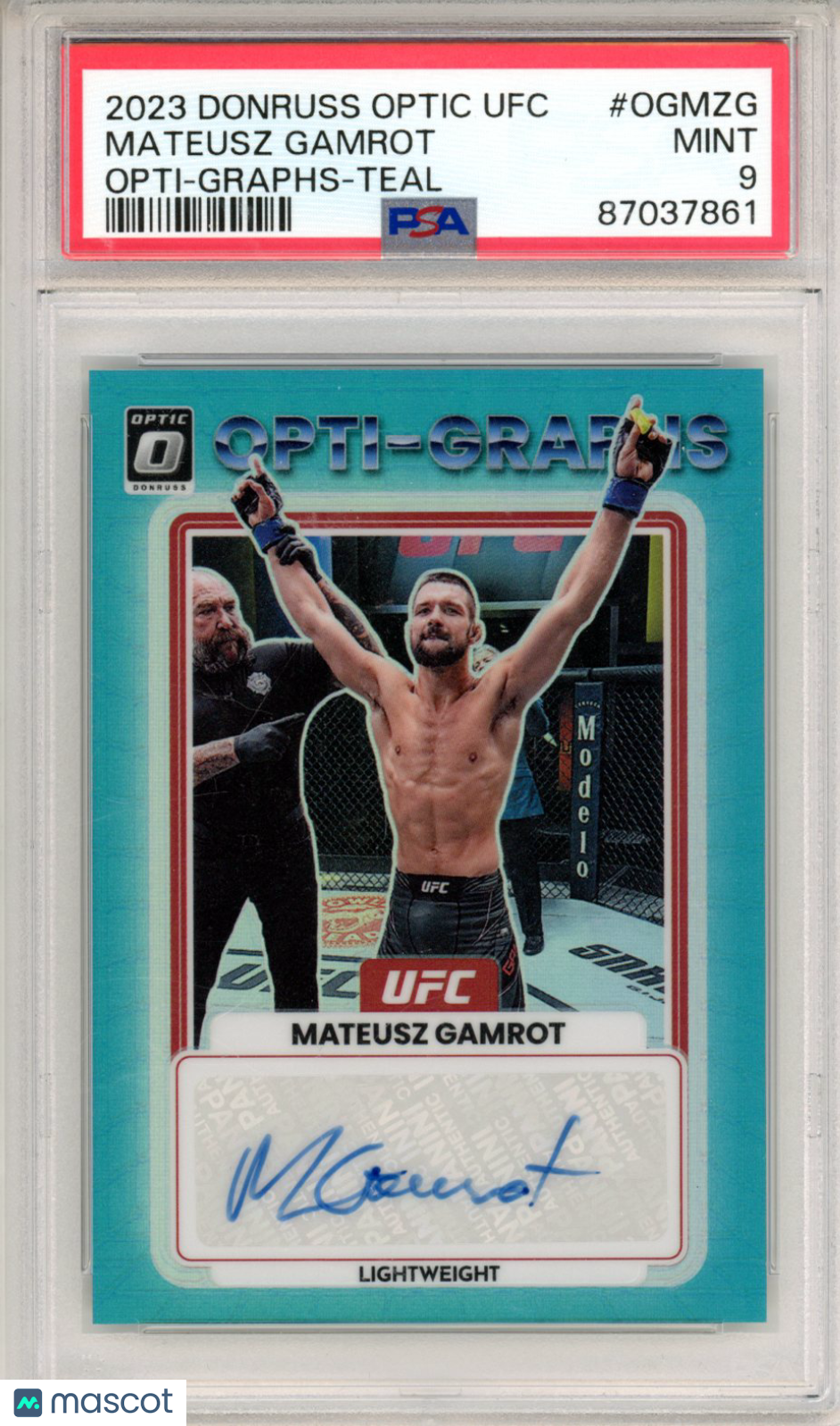 2023 Panini Donruss Optic UFC Opti-Graphs Mateusz Gamrot Teal #OGMZG PSA 9 AUTO