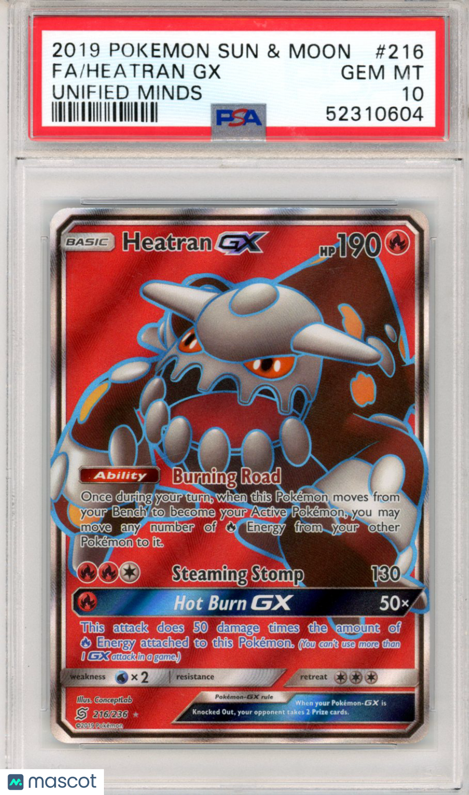 2019 Pokemon S & M Unified Minds Heatran GX #216 Fa Unified Minds PSA 10 LOW POP