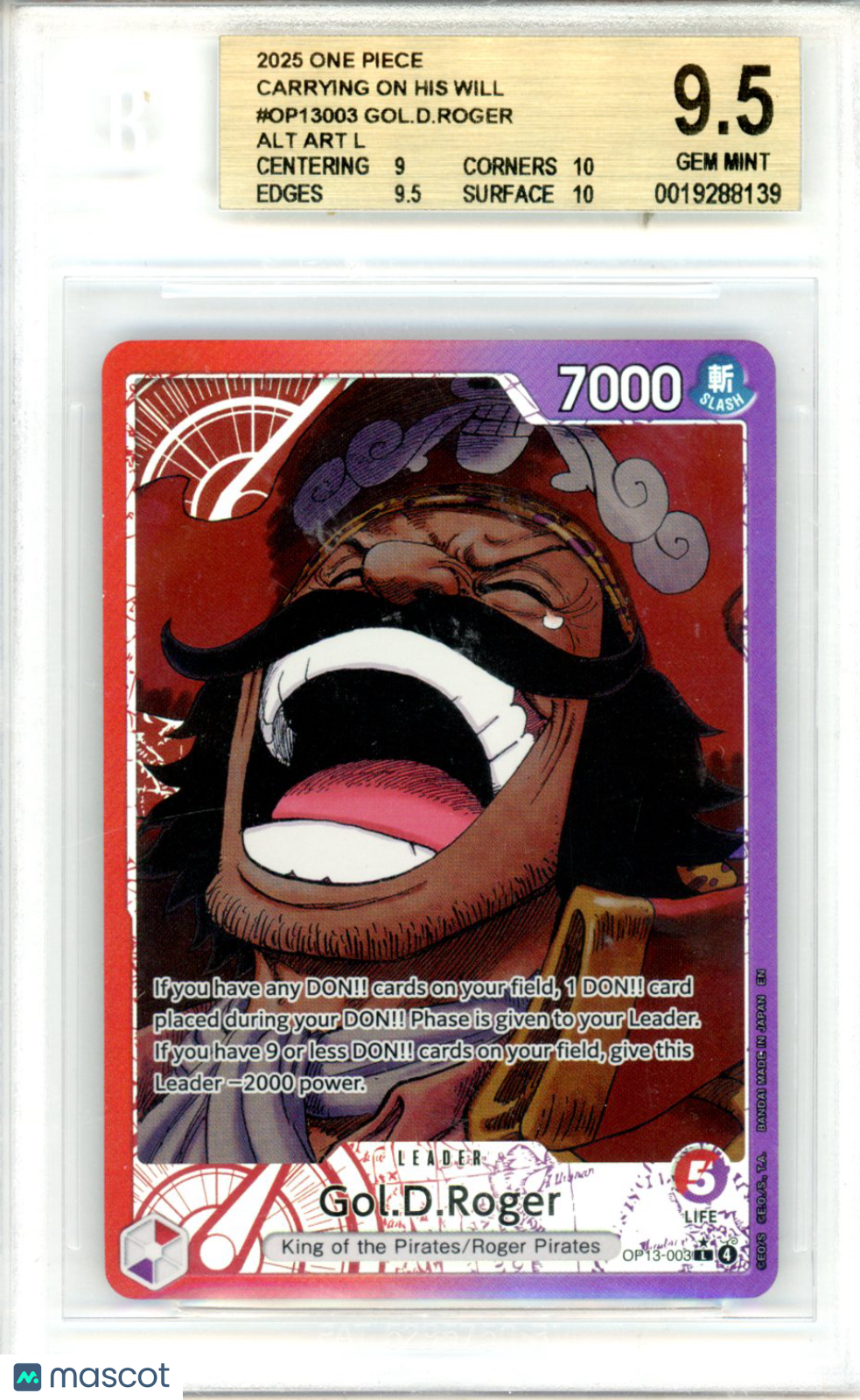 2025 One Piece Card Game Carrying on His Will Gol.D.Roger ALT ART L BGS 9.5
