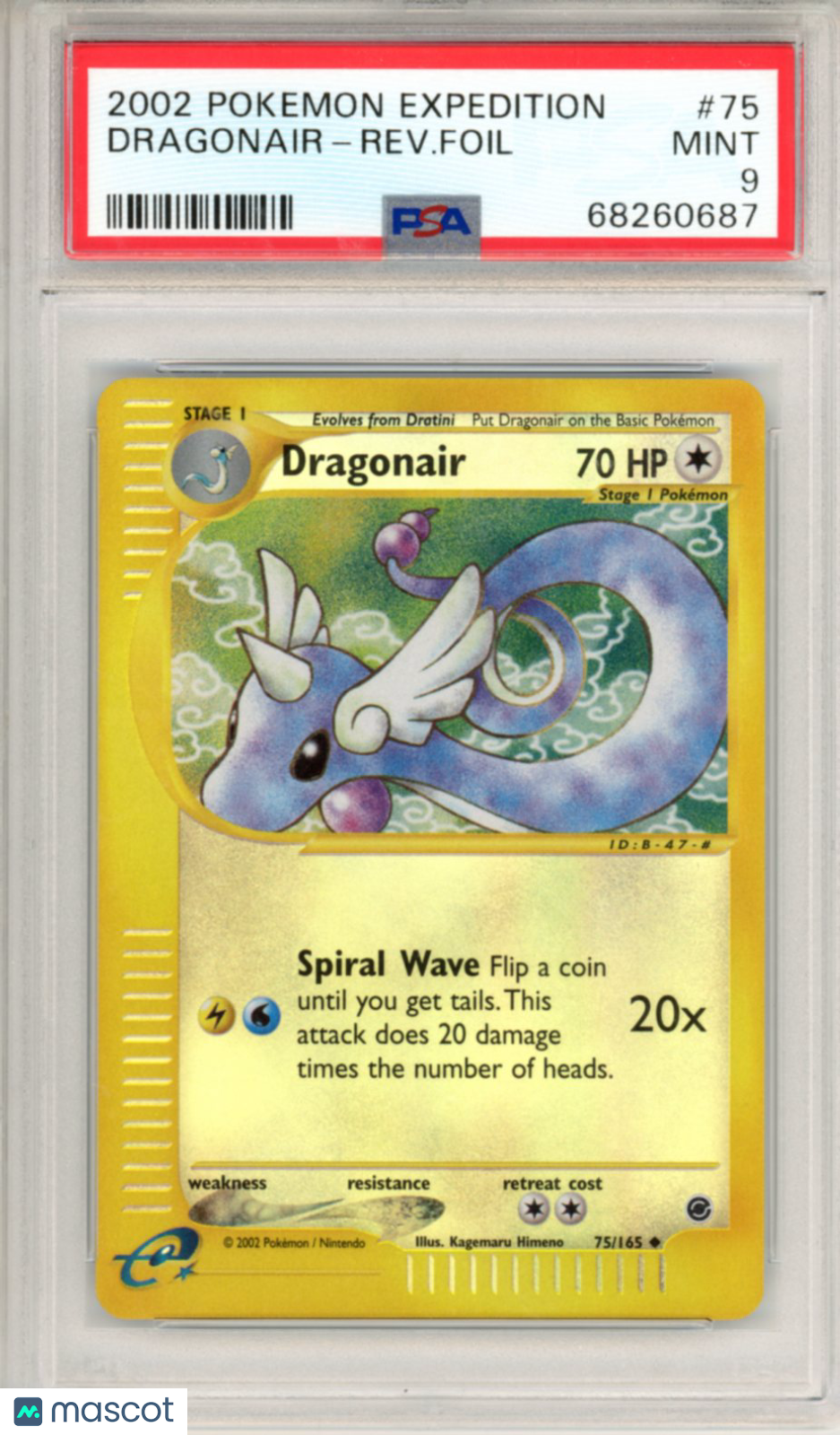 2002 Pokemon Expedition Dragonair #75 Reverse Foil PSA 9 MINT