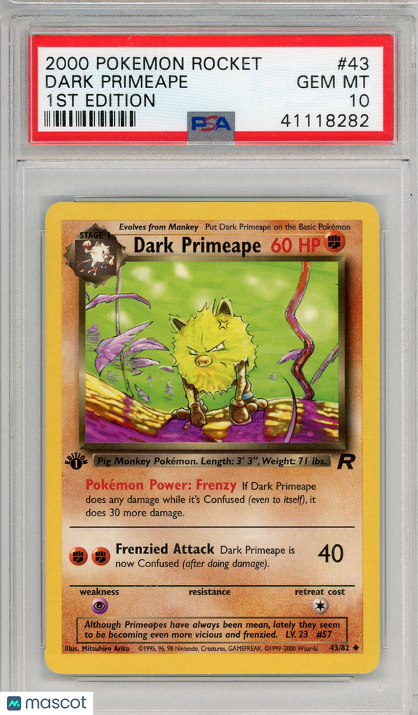 2000 Pokemon Rocket Pokemon TCG Dark Primeape #43 1ST Edition GEM MINT PSA 10