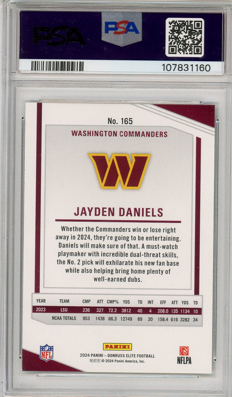 2024 Panini Donruss Elite Jayden Daniels Green Disco #165 PSA 9 Mint Rookie