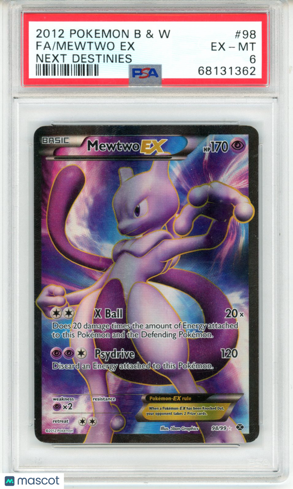 PokéMon TCG Mewtwo EX #98 Next Destinies PSA 6