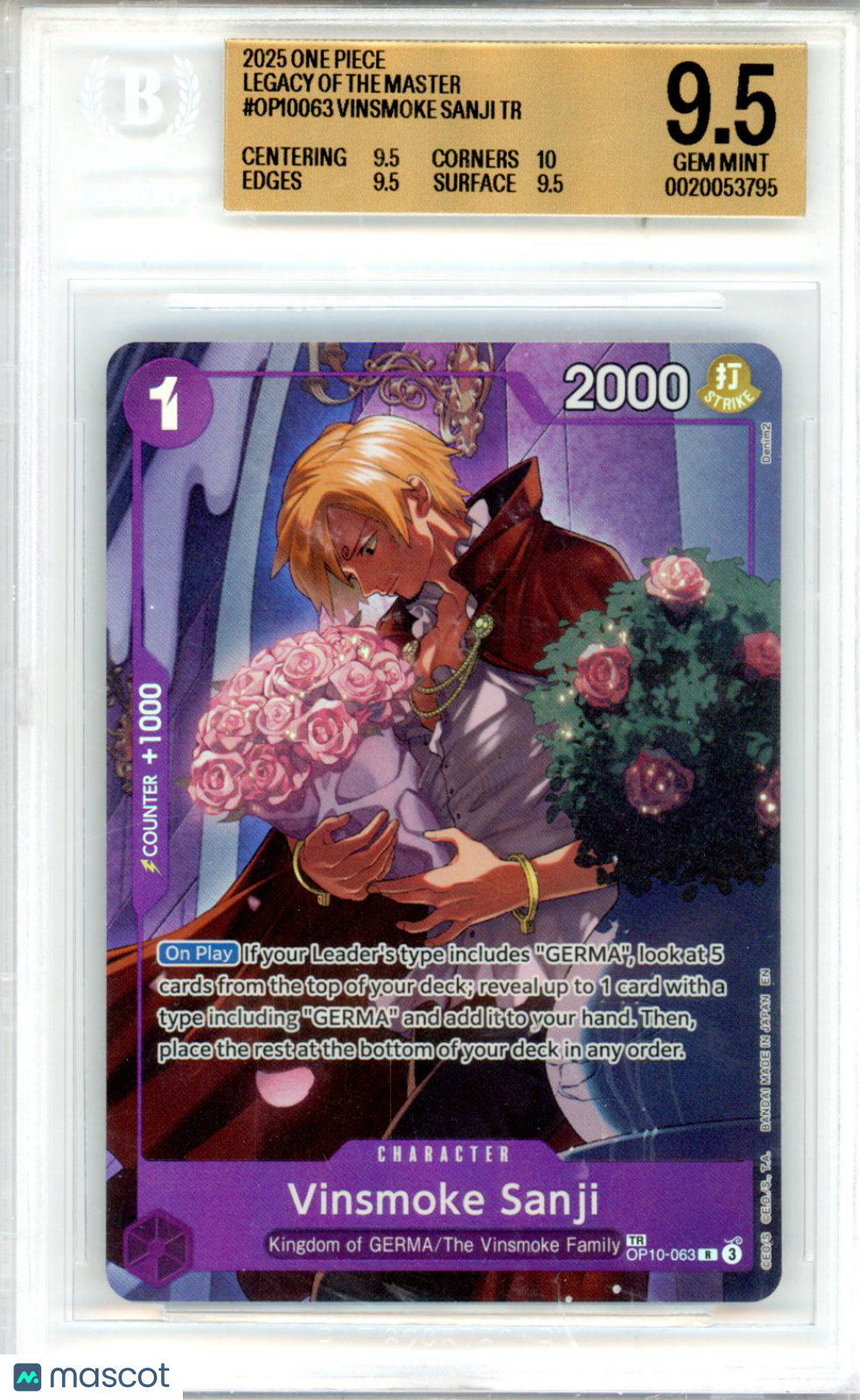 2025 One Piece Card Game Legacy of the Master Vinsmoke Sanji TR BGS 9.5