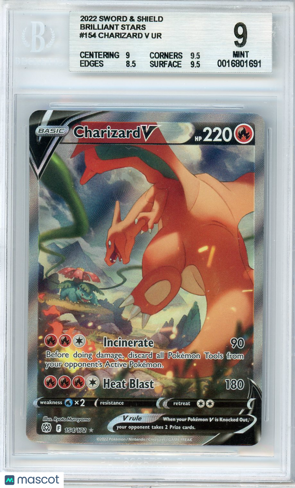 2022 Pokemon Sword and Shield Brilliant Stars Charizard V #154 BGS 9