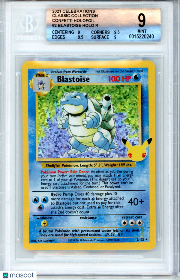 Pokemon Blastoise HOLO R #2 BGS 9