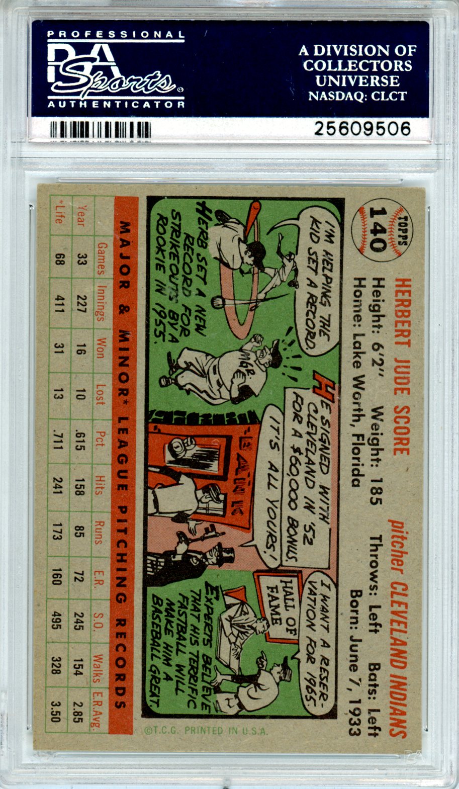 1956 Topps Herb Score Gray Back #140 PSA 8