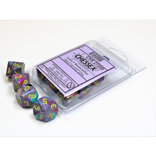 Festive Mosaic w/yellow d10 Dice (10 dice) CHX27250 - Dice Sets & Games