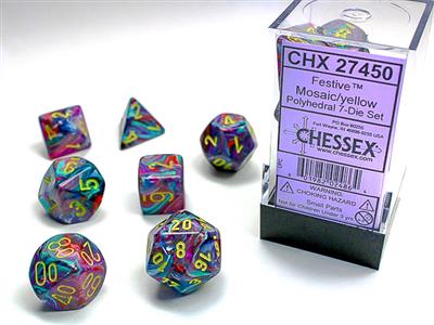 Festive: Polyhedral Mosaic/yellow 7-Die Set CHX27450 - Dice Sets & Games