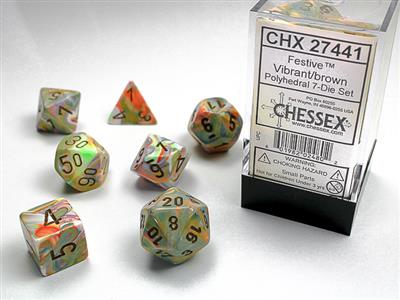 Festive: Polyhedral Vibrant/brown 7-Die Set CHX27441 - Dice Sets & Games