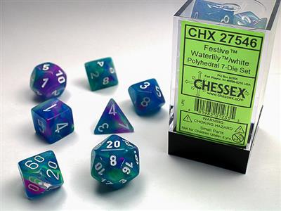 Festive: Polyhedral Waterlily/white 7-Die set CHX27546 - Dice Sets & Games