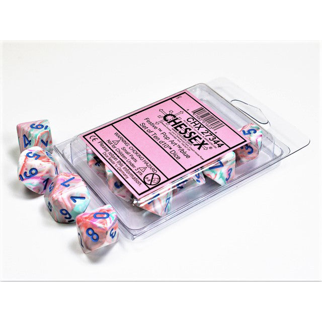 Festive Pop Art/blue d10 Dice (10 dice) CHX27344 - Dice Sets & Games