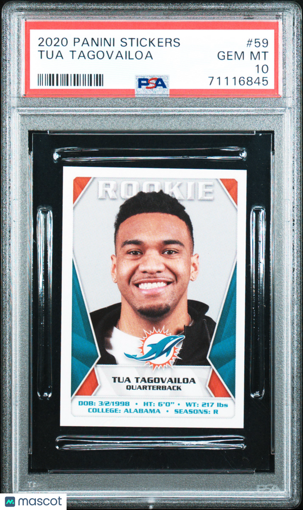 2020 Panini Stickers Tua Tagovailoa #59 PSA 10 Football