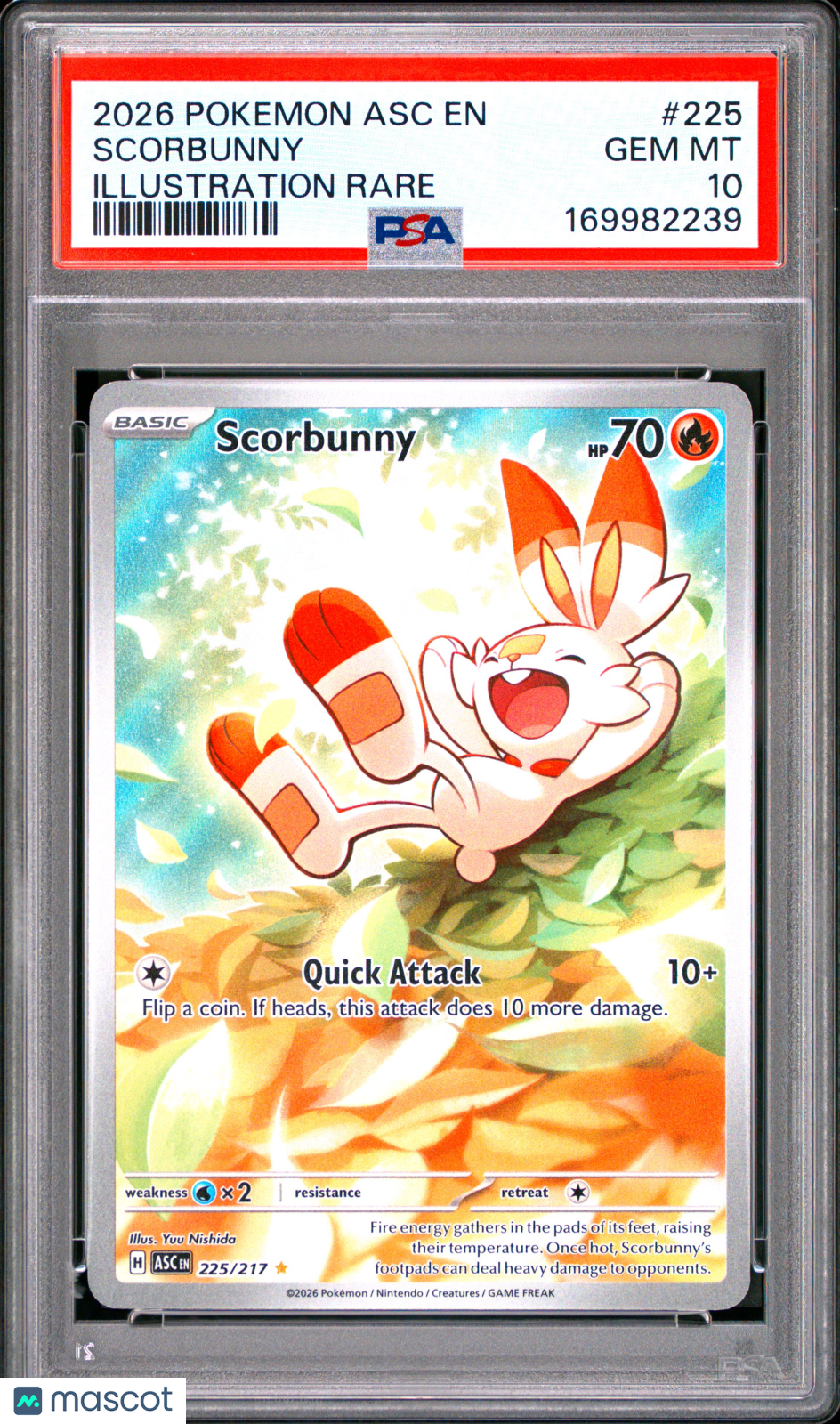 2026 Pokemon Ascended Heroes Scorbunny #225 Illustration Rare PSA 10 GEM MINT