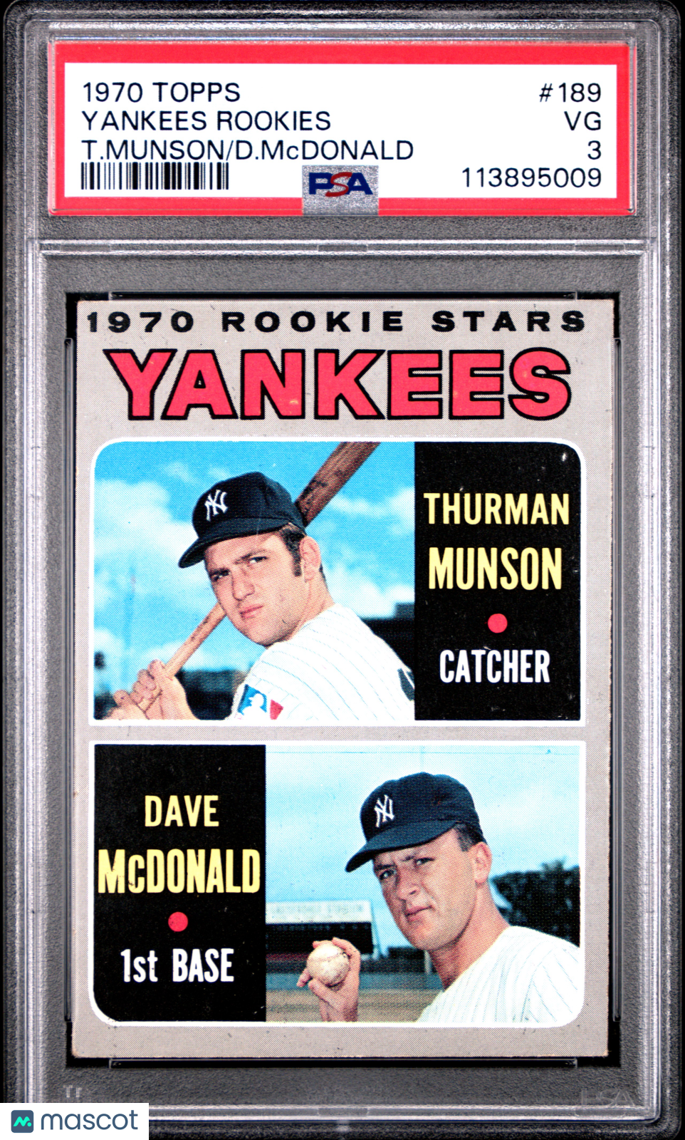 1970 Topps Yankees Rookies Thurman Munson Dave Mcdonald PSA 3 New York Yankees
