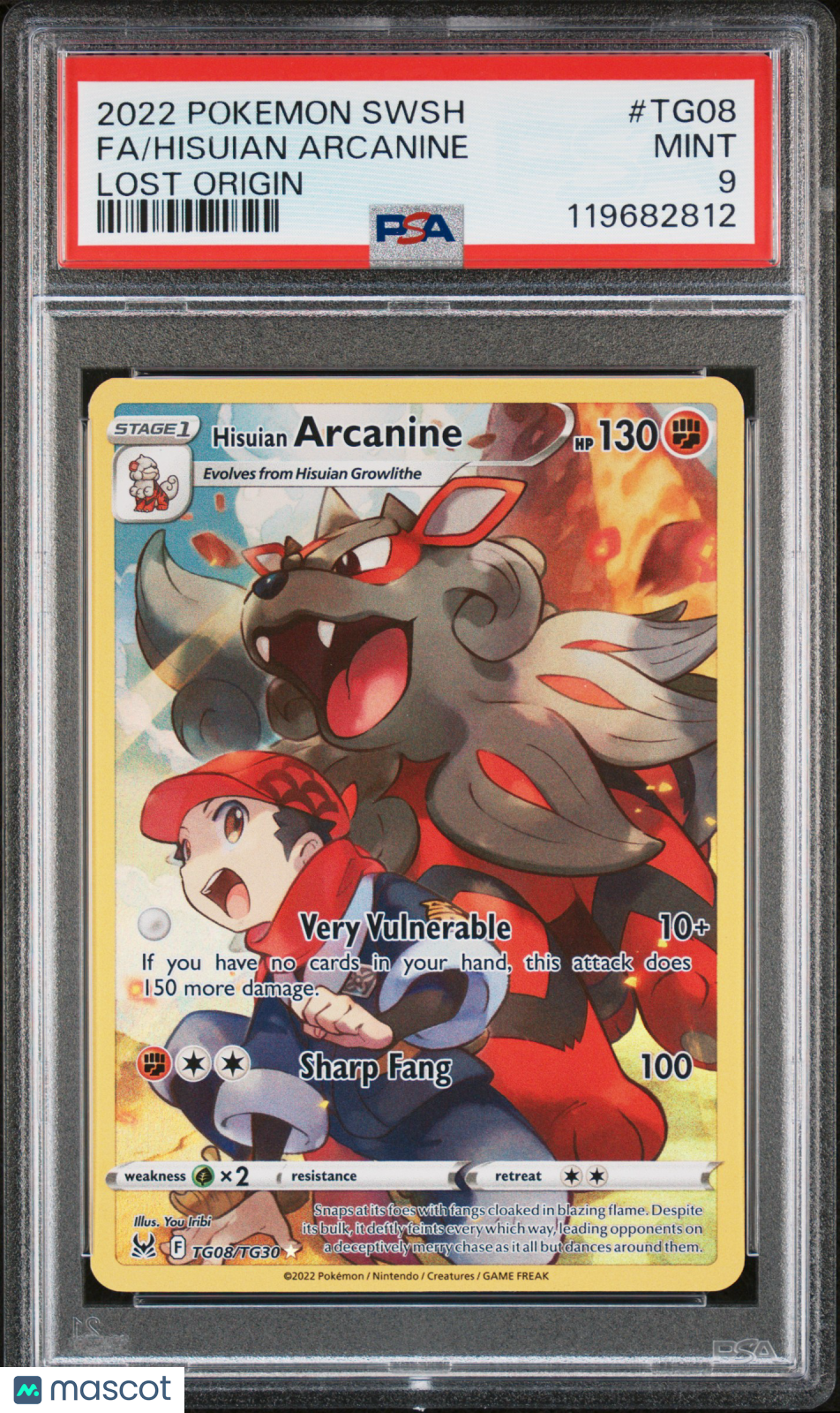 2022 Pokemon Sword & Shield Lost Origin Hisuian Arcanine #TG08 FA PSA 9 MINT