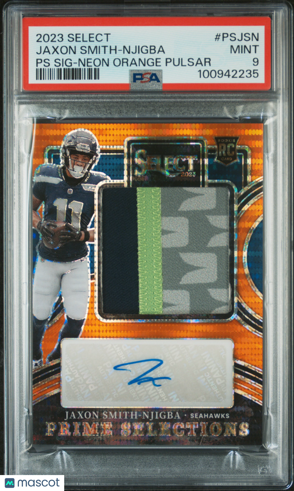 2023 Prime Selections Signatures Jaxon Smith-Njigba Neon Orange Pulsar /33 PSA 9