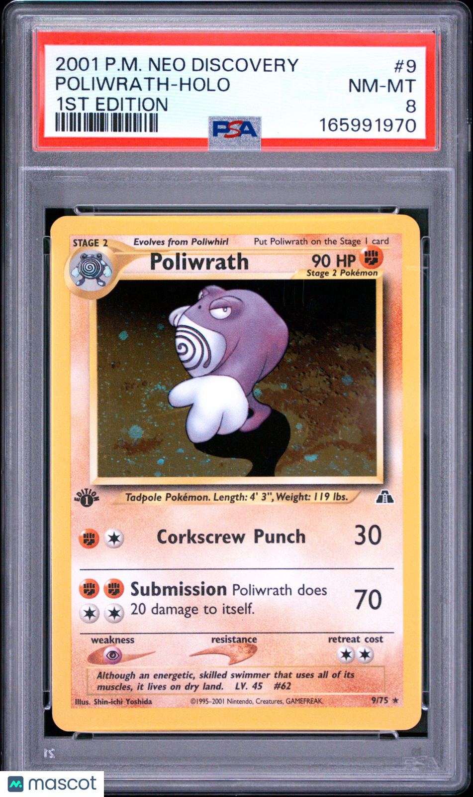 2001 Pokemon Neo Discovery Poliwrath #9 1st Edition PSA 8