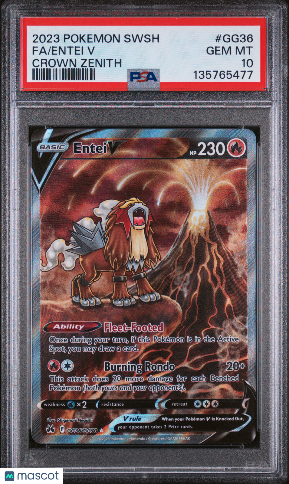 2023 Pokemon Sword And Shield Crown Zenith Entei V #GG36 Crown Zenith Fa PSA 10
