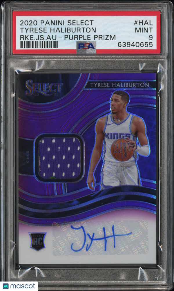 2020 Panini Select Rookie Jersey Autographs Tyrese Haliburton Purple RPA /99 #HAL PSA 9