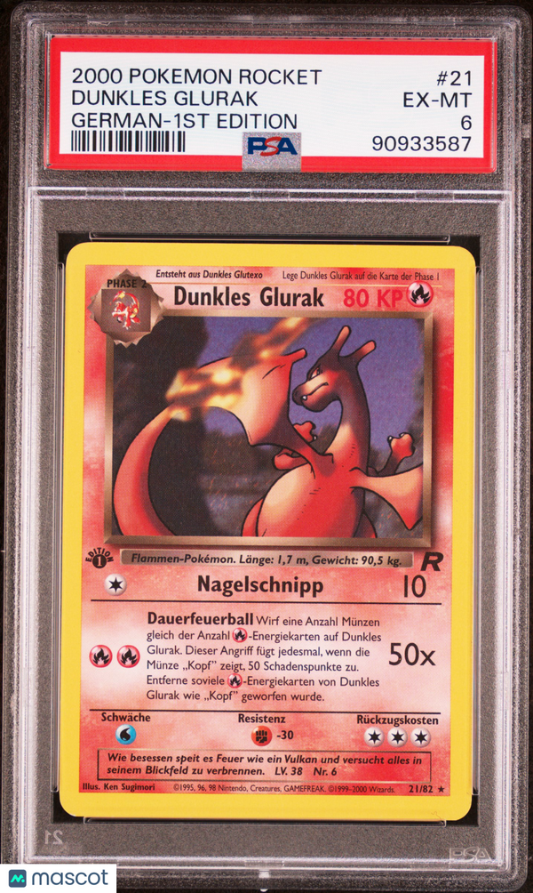 2000 Pokemon Rocket PokéMon TCG Dunkles Glurak #21 1st Edition PSA 6