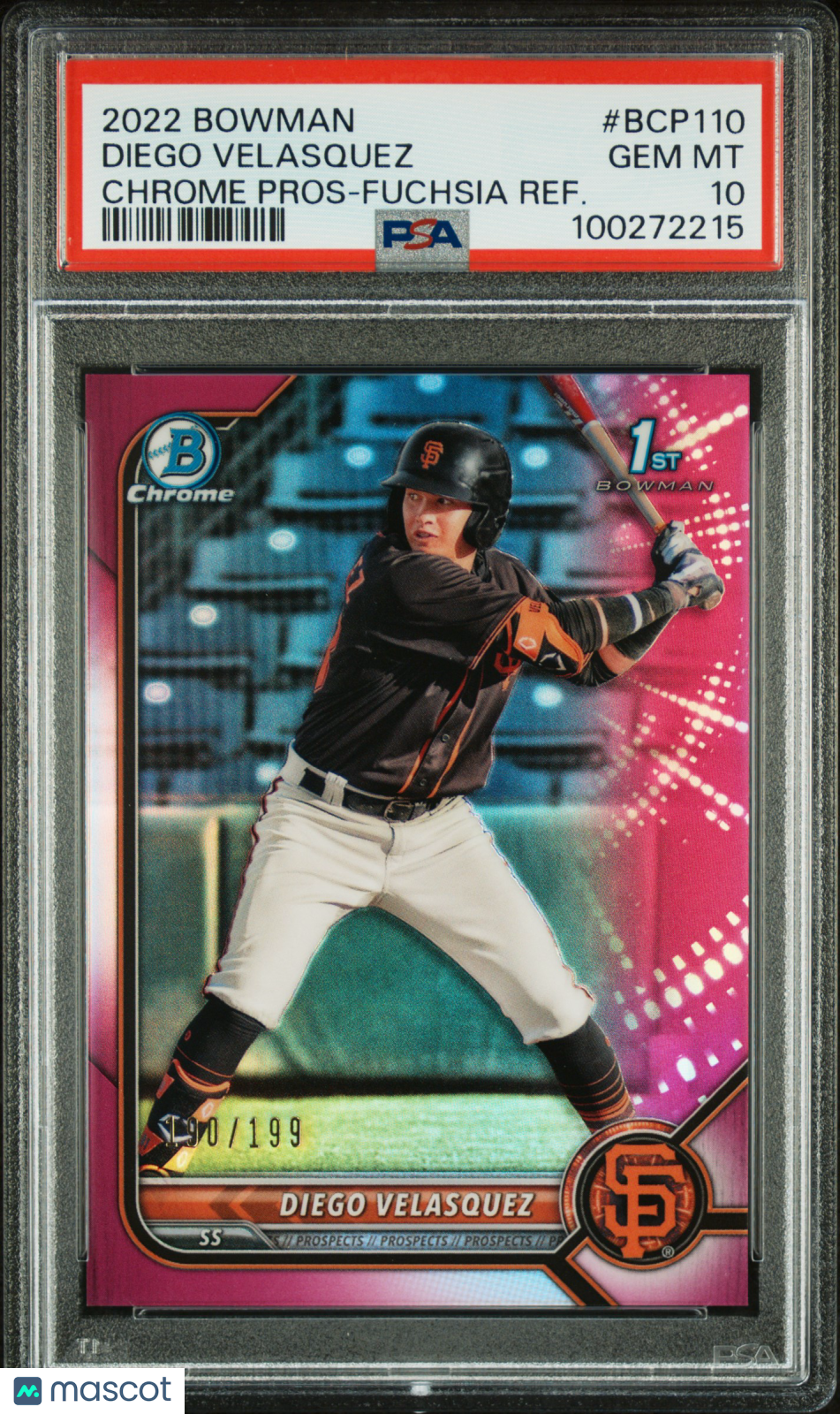 2022 Bowman Chrome Prospects Diego Velasquez Fuchsia Refractor /199 PSA 10