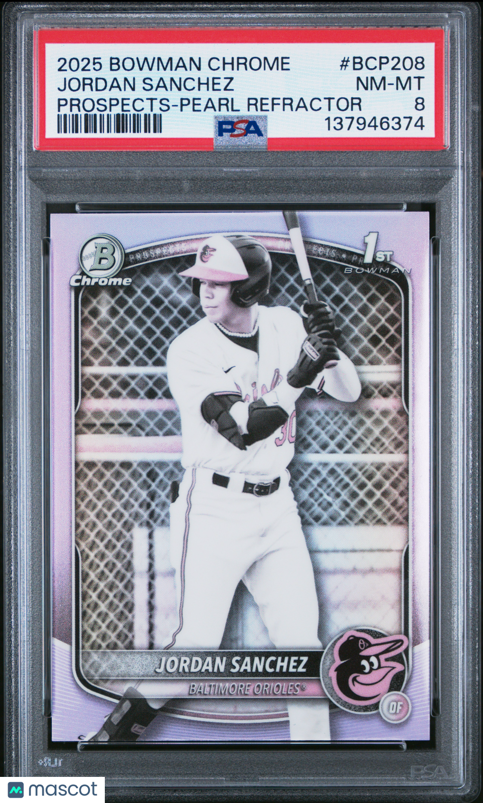 2025 Bowman Chrome Prospects Jordan Sanchez Pearl Refractor Rookie PSA 8