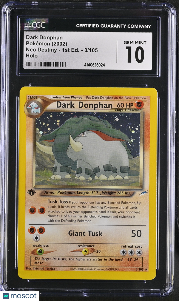 2002 Pokémon Dark Donphan #3/105 English CGC 10