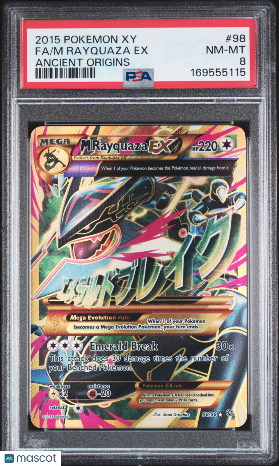 2015 Pokemon Xy Ancient Origins M Rayquaza EX #98 Ancient Origins Fa PSA 8