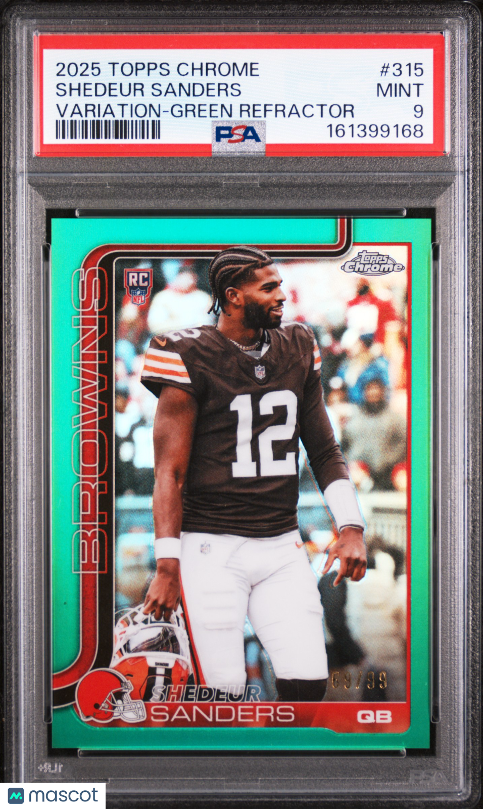 2025 Topps Chrome Shedeur Sanders Variation Green Refractor 69/99 #315 PSA 9