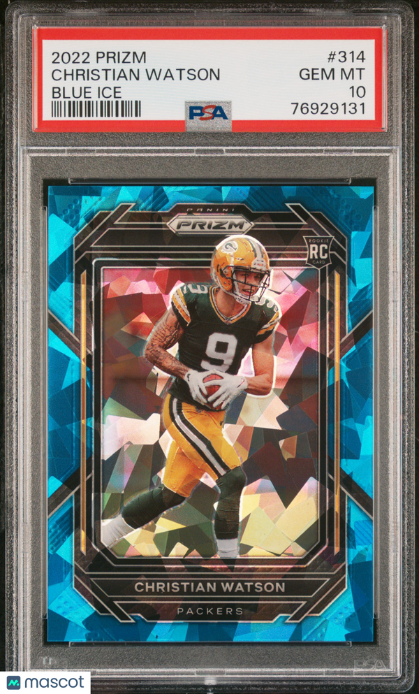 2022 Panini Prizm Christian Watson Blue Ice #314 PSA 10 GEM MINT