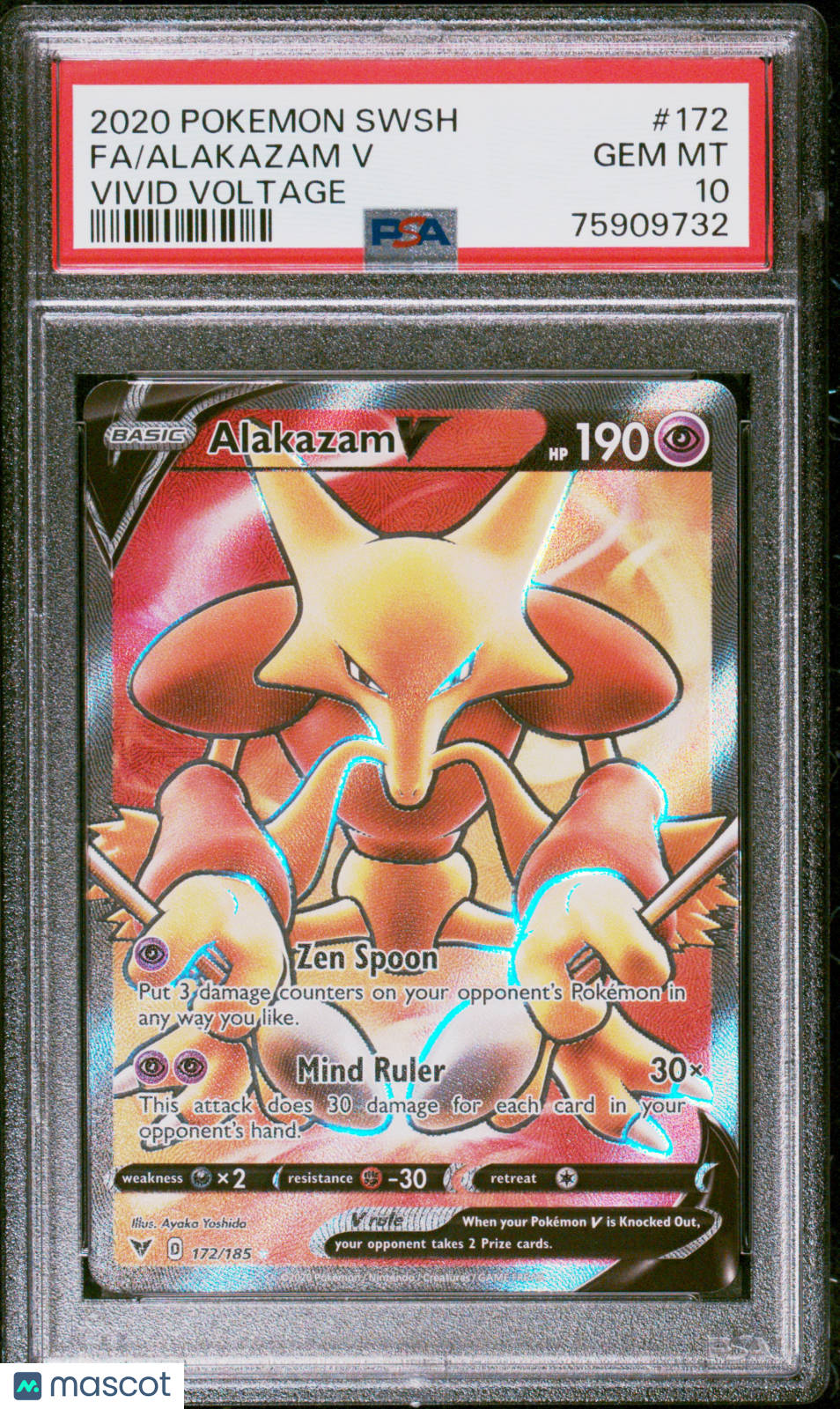 2020 Pokemon SWSH Vivid Voltage Alakazam V #172 FA PSA 10 GEM MINT