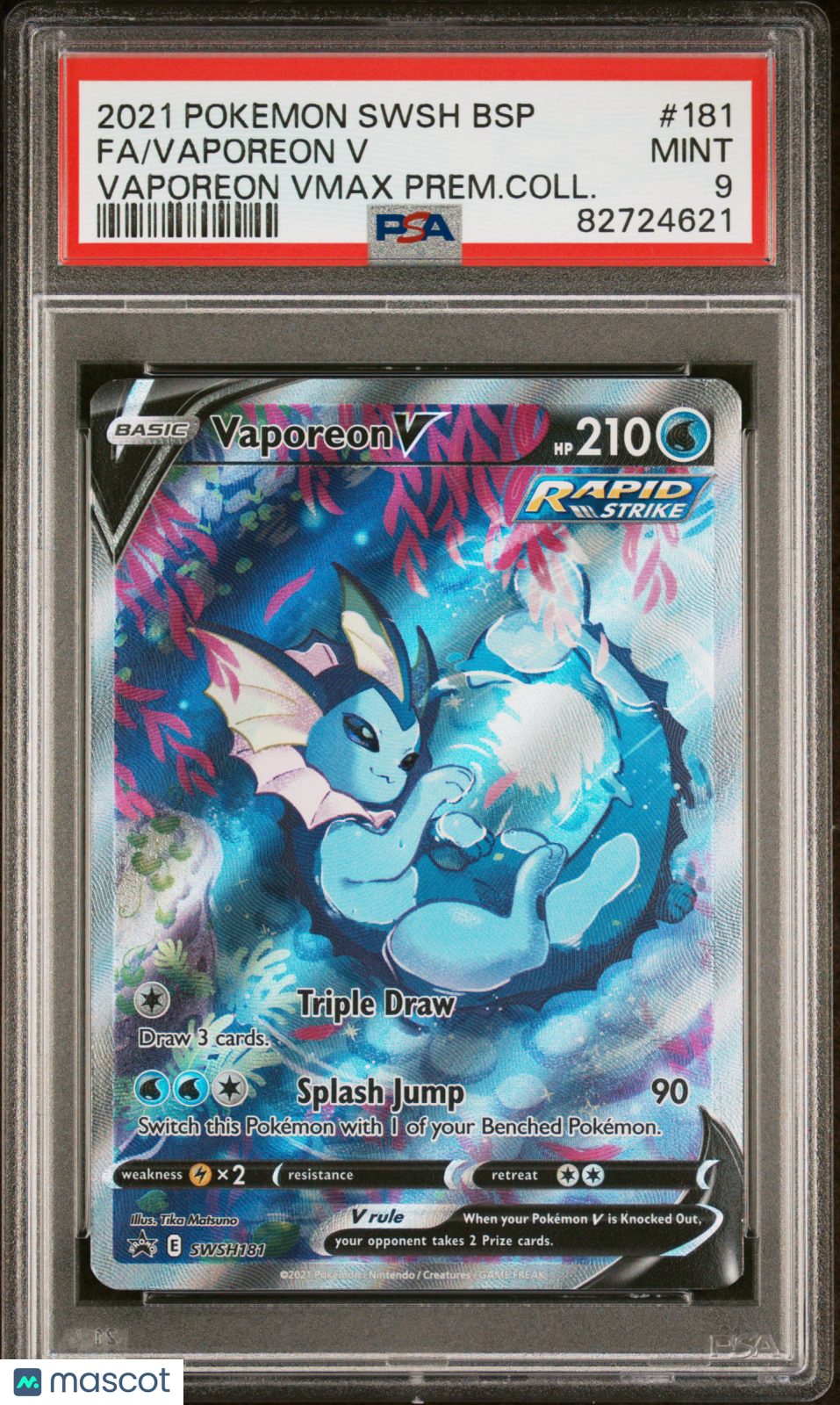 2021 Pokemon SWSH Promo Vaporeon V #181 Vaporeon VMAX Prem.Coll. FA PSA 9