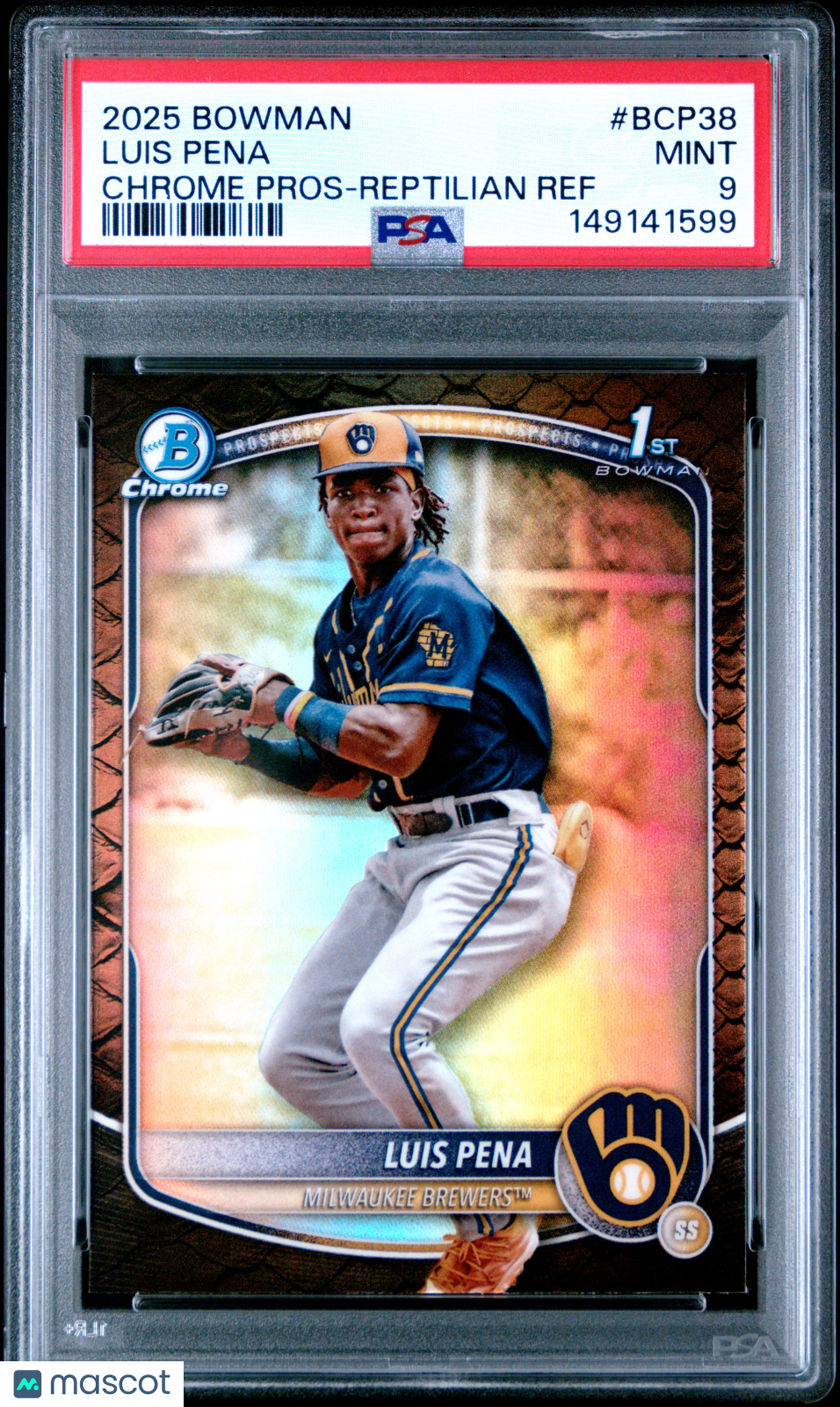 2025 Bowman Chrome Prospects Luis Pena Reptilian Ref #BCP38 PSA 9