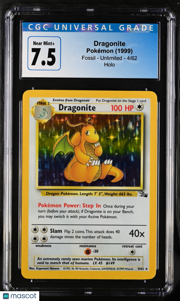 1999 Pokémon Fossil Pokémon Dragonite #4/62 English CGC 7.5